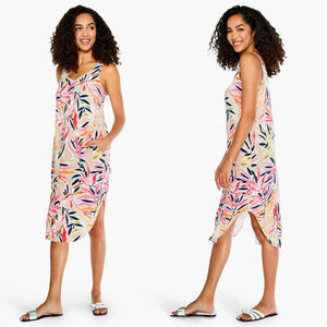Nic+Zoe Sunrise Floral Tank Midi Dress Sleeveless V-Neck Rayon Multicolor Size L